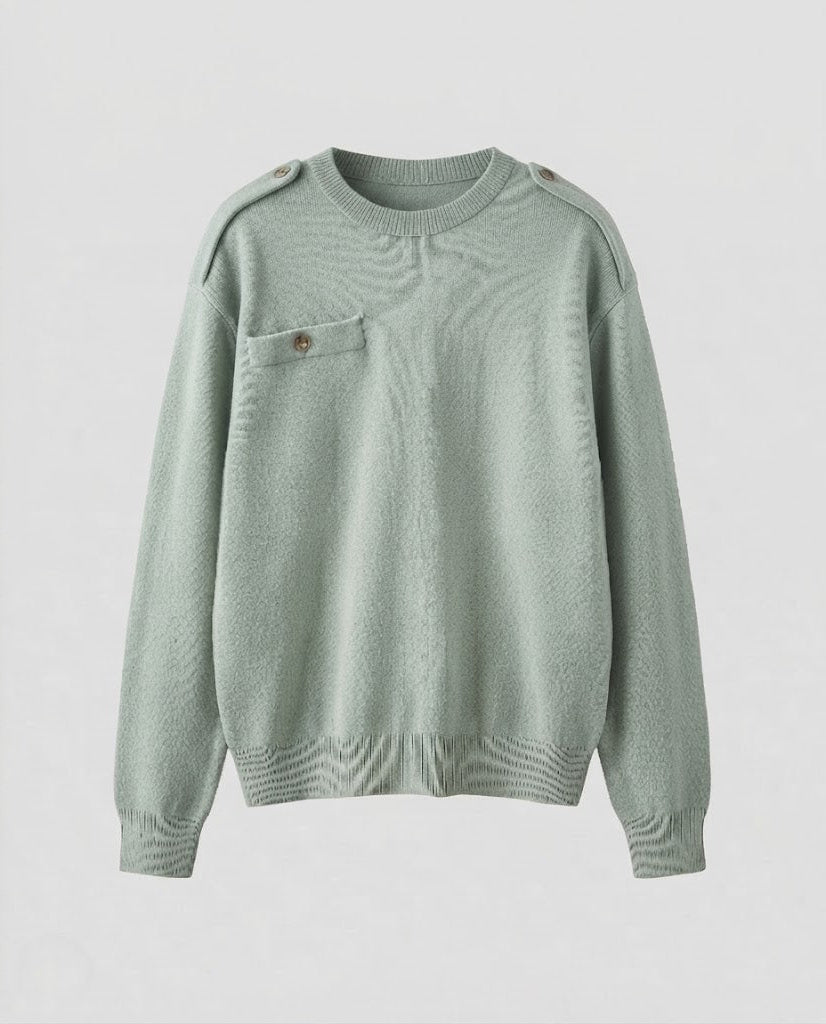 Damen Oversize-Strickpullover mit Rundhals, überschnittenen Schultern und Brusttasche Nord Taschen
