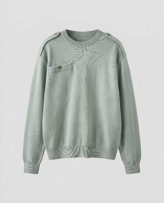 Damen Oversize-Strickpullover mit Rundhals, überschnittenen Schultern und Brusttasche Nord Taschen