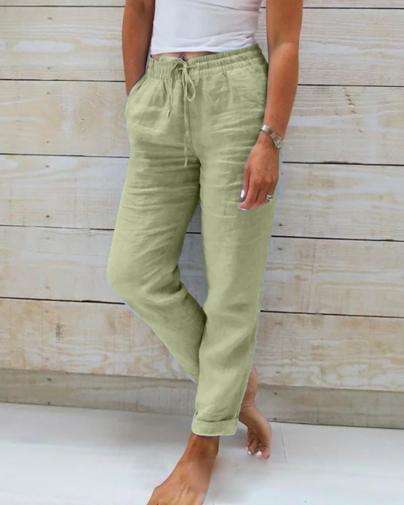 Nord Taschen | Damen Leinenhose mit Baumwollanteil und Elastischem Bund