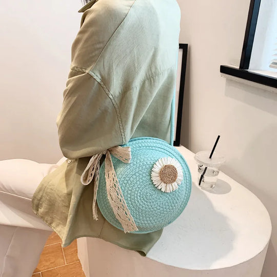 Nord Taschen | Tasche für Damen - Handgefertigte Umhängetasche aus Strohdraht mit verspieltem Blumen-Design