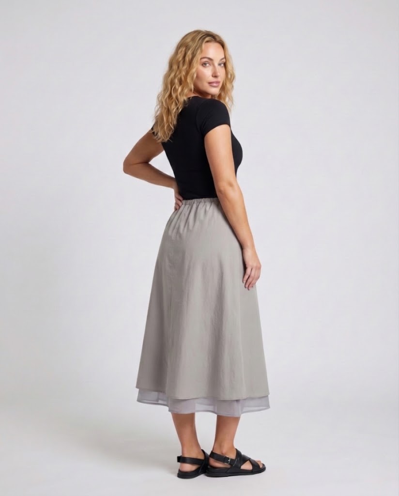 Damen Langer A‑Linien‑Rock mit Tunnelzugbund und leichter Lagenoptik Nord Taschen