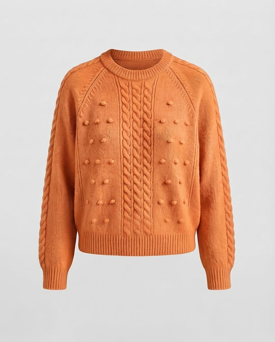 Damen Grobgestrickter Pullover mit Zopfmuster und Noppenstruktur Nord Taschen