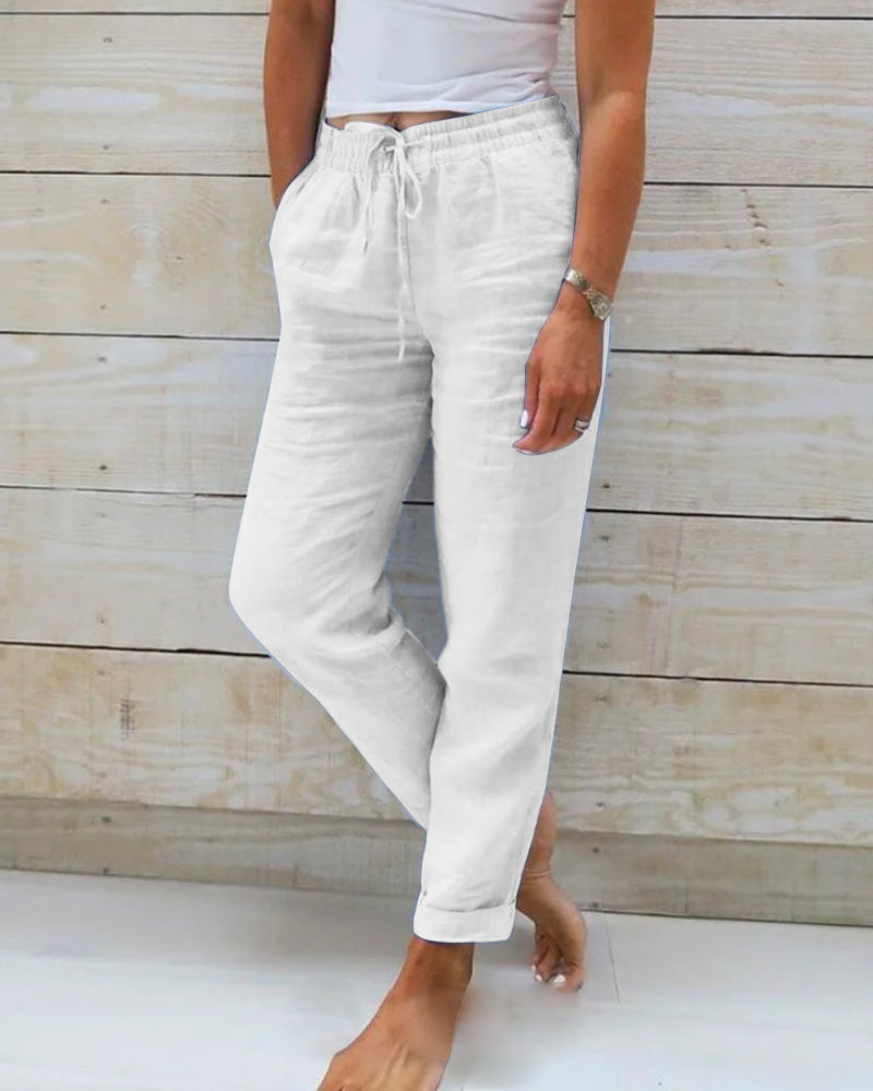 Nord Taschen | Damen Leinenhose mit Baumwollanteil und Elastischem Bund