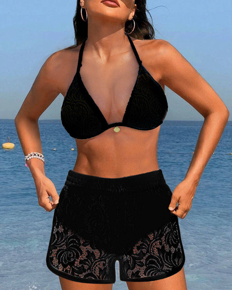 Nord Taschen | Weißer Bikini mit Spitzen-Shorts