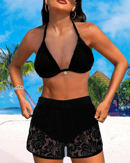 Nord Taschen | Weißer Bikini mit Spitzen-Shorts