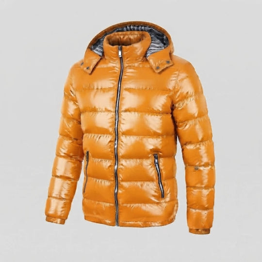 Herren Glänzende Steppjacke mit Kapuze, Gestreiftem Innenfutter & Kontrastreißverschlüssen Nord Taschen