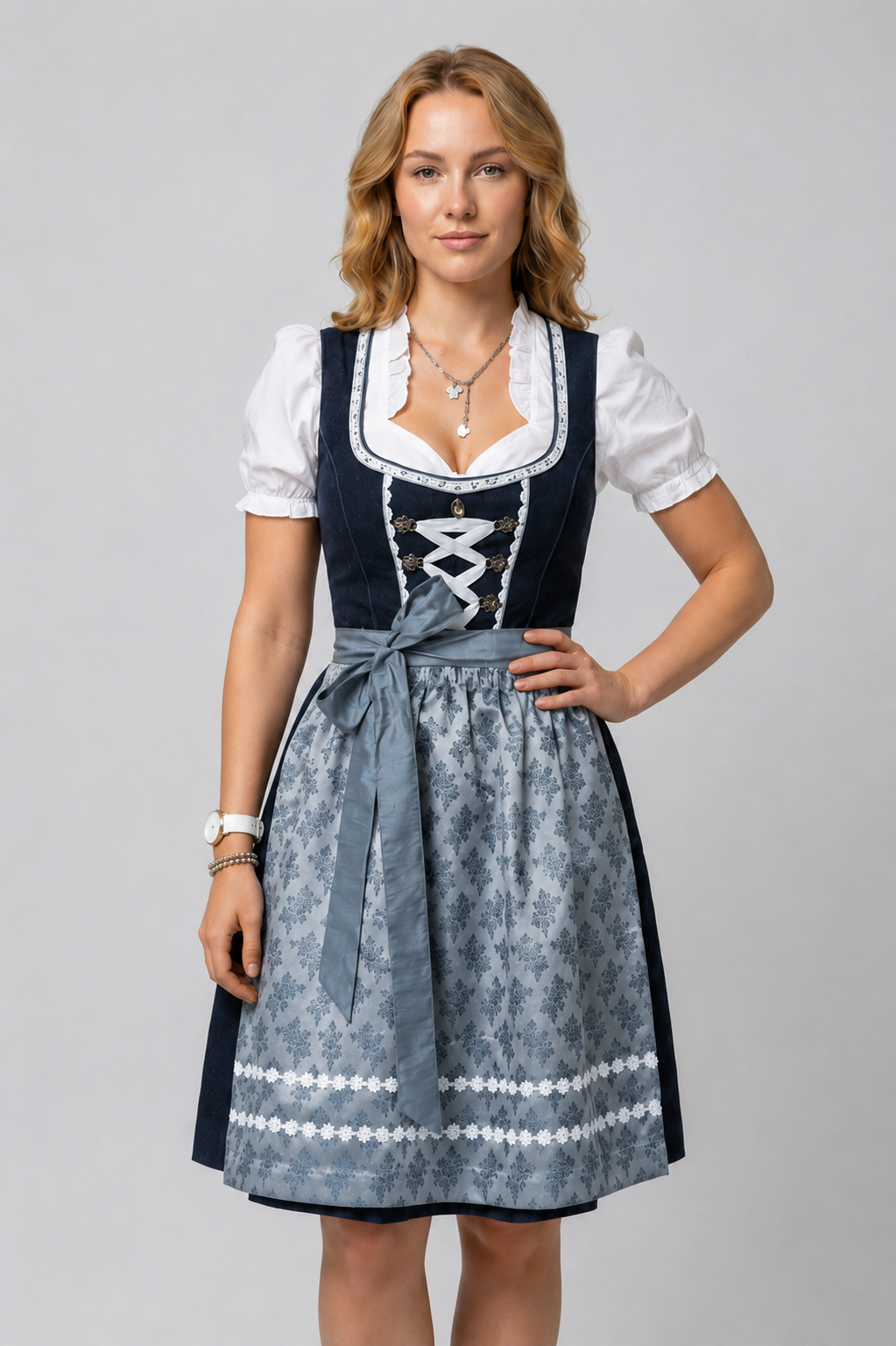 Damen-Dirndl mit Schürze | Trachtenkleid in Dunkelgrau, Modell 882