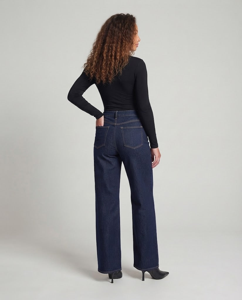 Damen Hochtaillierte ultraweit geschnittene Long‑Palazzo-Jeans aus Stretch-Denim mit Five‑Pocket Nord Taschen