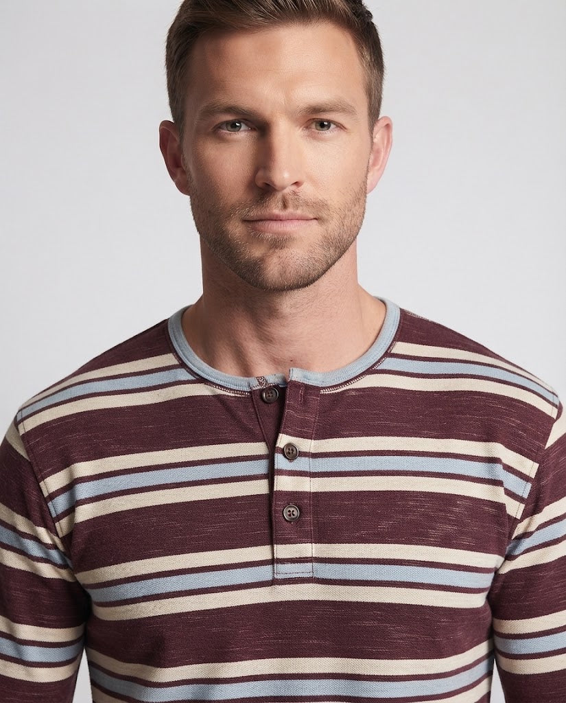 Herren Gestreiftes Henley-Langarmshirt im legeren Schnitt mit kurzer Knopfleiste Nord Taschen