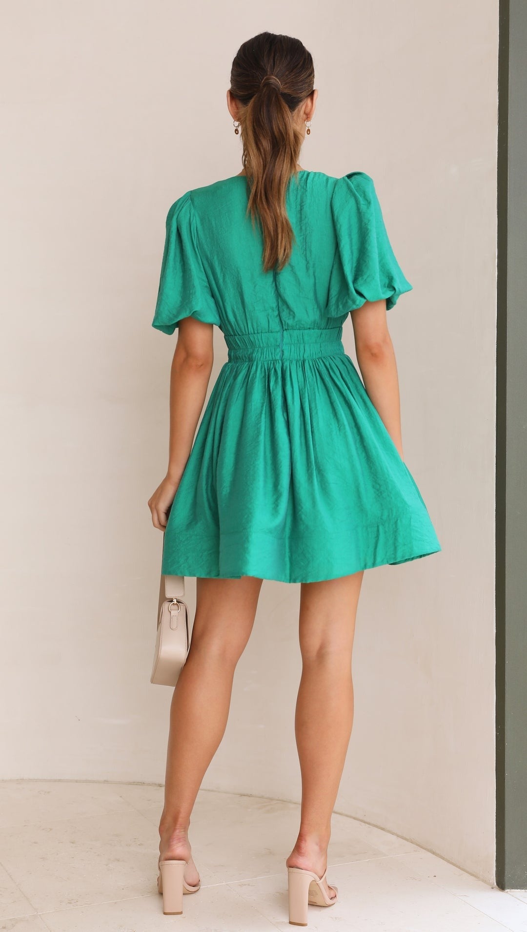 Minikleid mit V-Ausschnitt und Puffärmeln für Damen