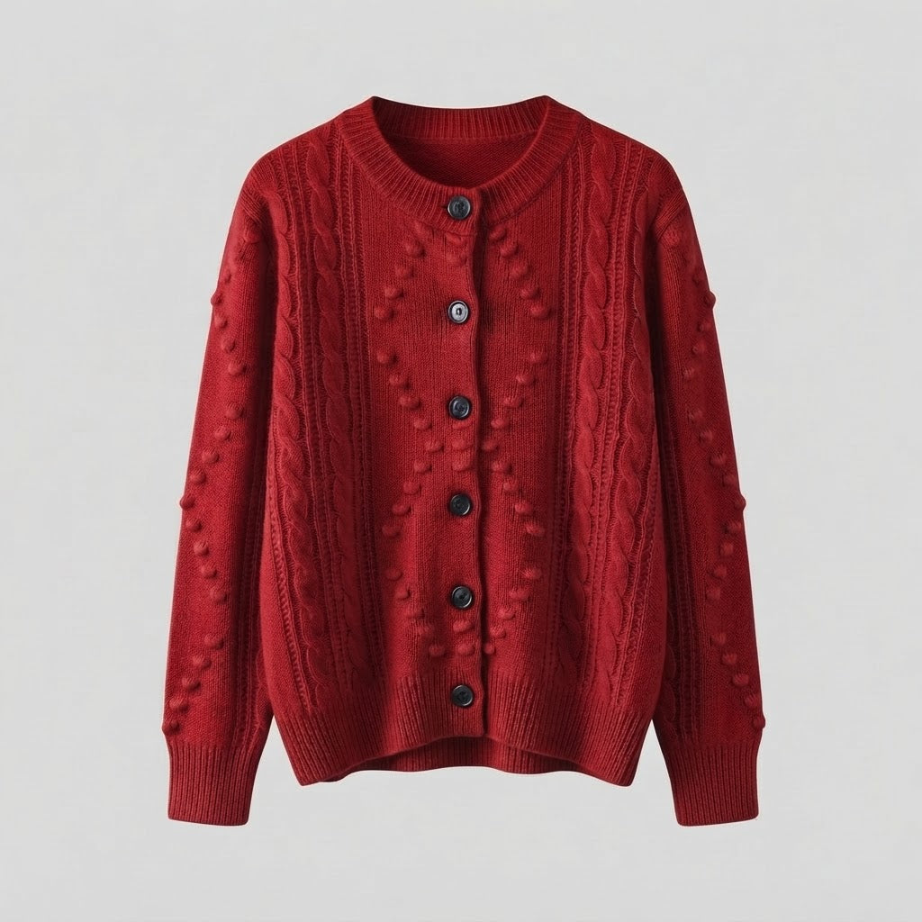 Damen Feinstrick-Cardigan mit Zopfmuster, Noppen-Ajour und Rundhalsausschnitt Nord Taschen