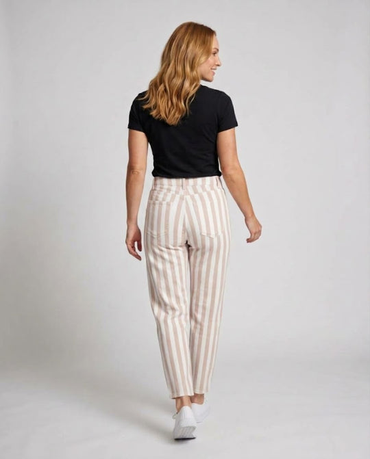 Damen Hochtaillierte Cropped-Hose mit vertikalen Streifen und geradem Bein Nord Taschen