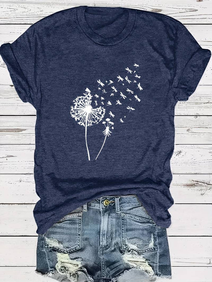 T-Shirt Mit Löwenzahn-Print Und Rundhalsausschnitt