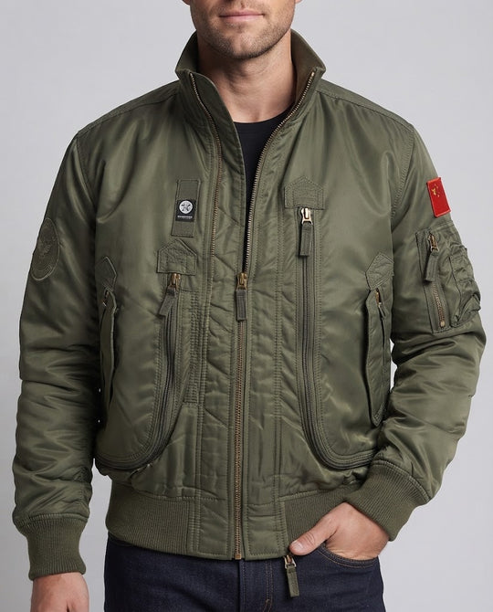 Herren Pilot-Bomberjacke im Utility-Look mit vertikalen Frontreißverschlusstaschen Nord Taschen