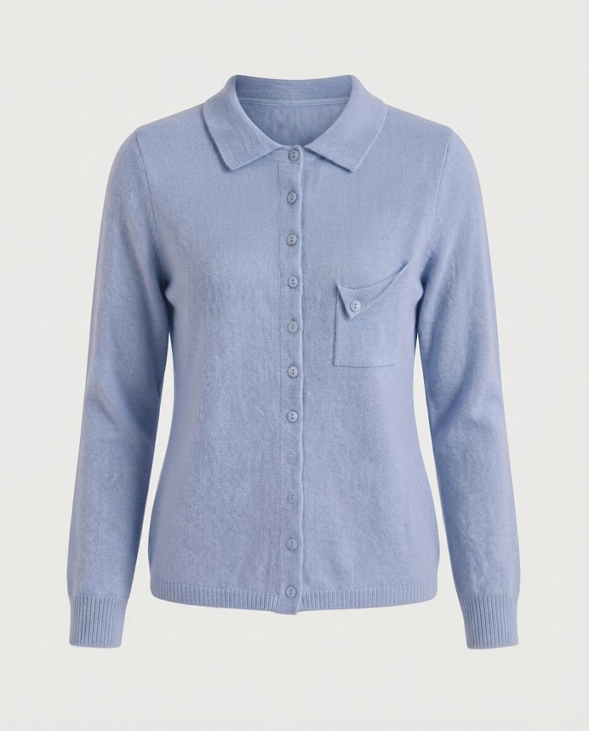 Damen Feinstrick-Cardigan mit Polokragen, 3/4-Arm und dezenter Brusttasche Nord Taschen