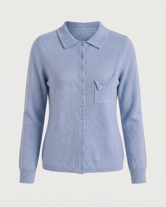 Damen Feinstrick-Cardigan mit Polokragen, 3/4-Arm und dezenter Brusttasche Nord Taschen