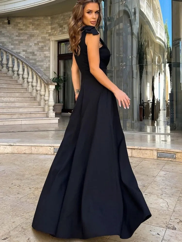 Damen Maxi-Kleid mit Kreuz V-Ausschnitt und Schleife