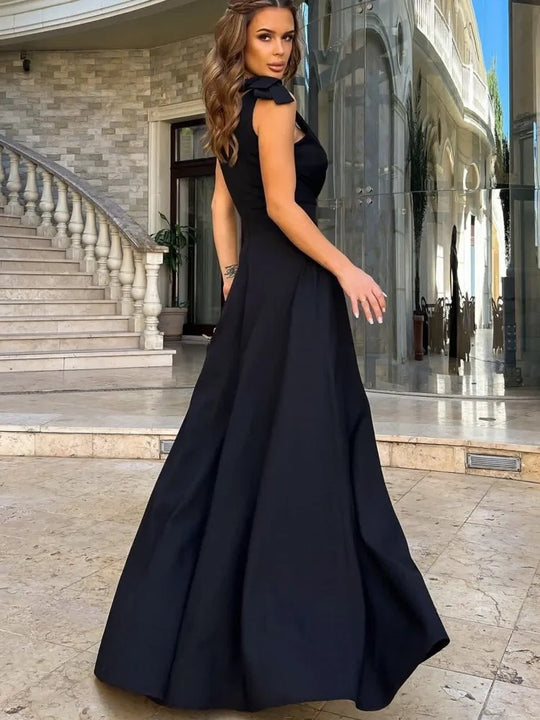 Damen Maxi-Kleid mit Kreuz V-Ausschnitt und Schleife