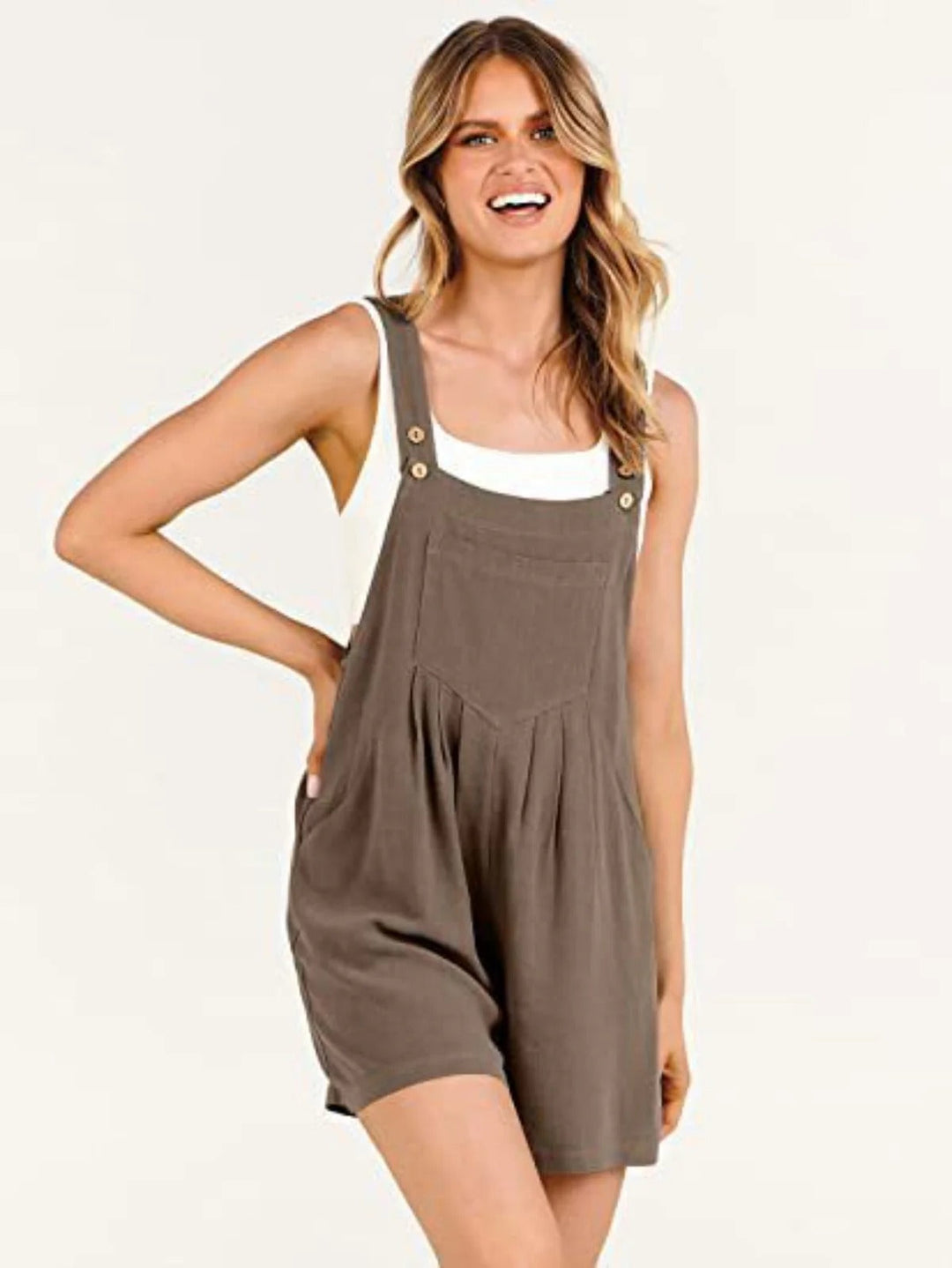 Jumpsuit-Shorts aus Baumwolle und Leinen mit weitem Bein