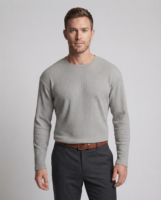 Herren geripptes Langarmshirt mit Rundhalsausschnitt und relaxed Fit Nord Taschen