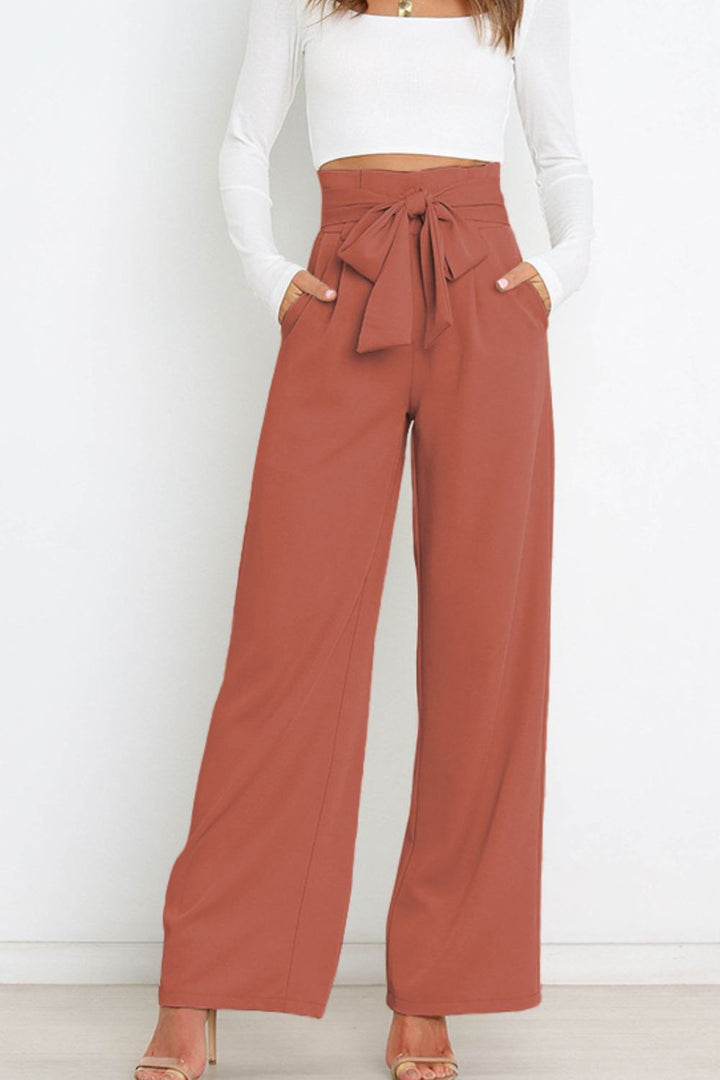 Hohe Taille Paperbag Hose mit Schleifendetail
