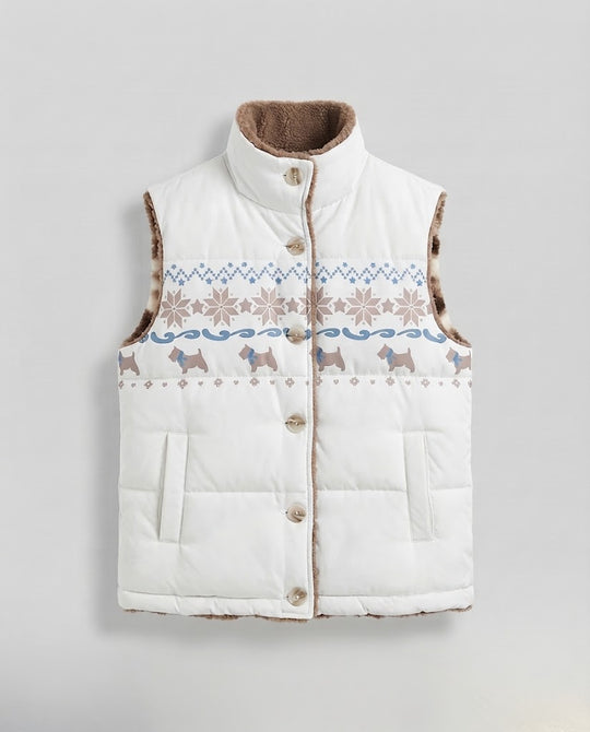 Damen Wendbare gesteppte Thermoweste mit Teddyfutter & Norwegermuster Nord Taschen
