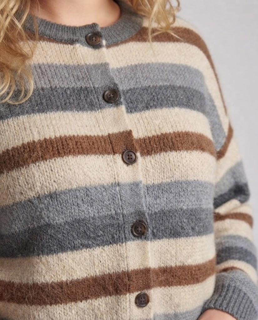 Damen Kurze Cardigan im Retro-Streifen-Look mit Rippenbündchen Nord Taschen