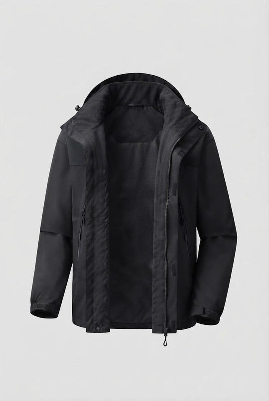 Herren Zwei-Lagen Softshell Outdoor-Jacke mit herausnehmbarer Fleece-Innenjacke und Kapuze Nord Taschen