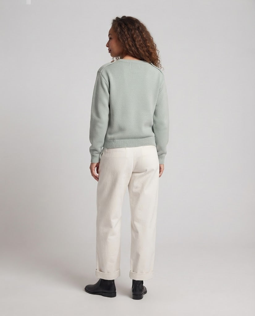 Damen Oversize-Strickpullover mit Rundhals, überschnittenen Schultern und Brusttasche Nord Taschen