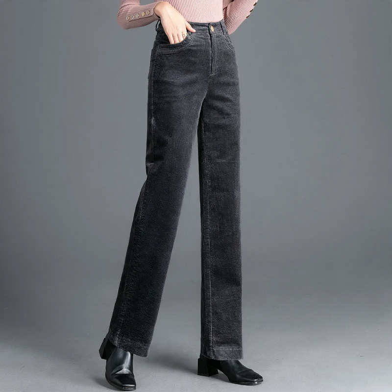 Gefütterte Cordhose für Damen, hoch geschnitten, gerade Passform