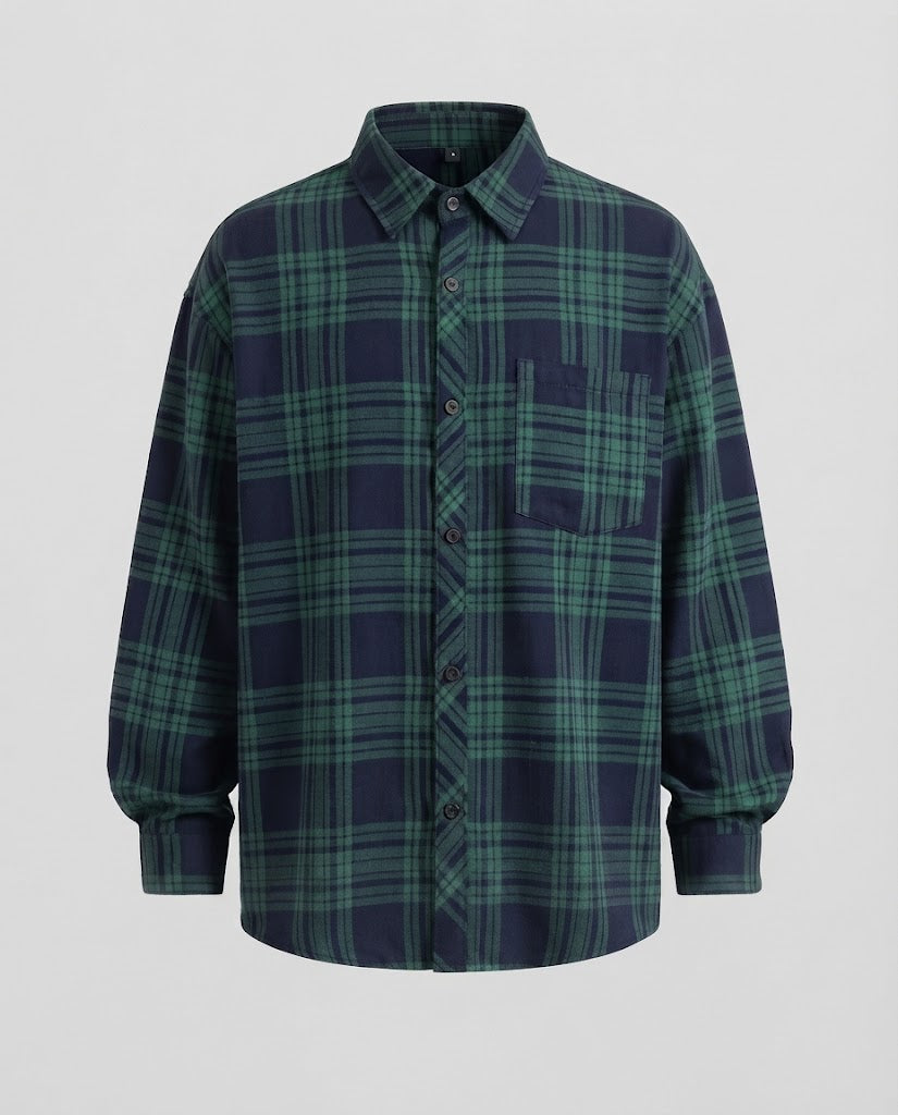 Herren Oversize-Karohemd aus weichem Flanell mit aufgesetzter Brusttasche Nord Taschen