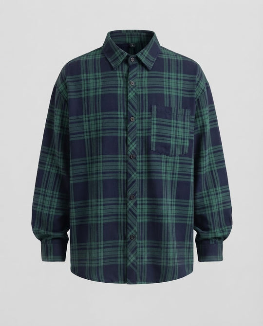 Herren Oversize-Karohemd aus weichem Flanell mit aufgesetzter Brusttasche Nord Taschen