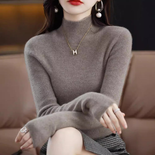 Damen-Strickpullover mit Stehkragen, nahtlos
