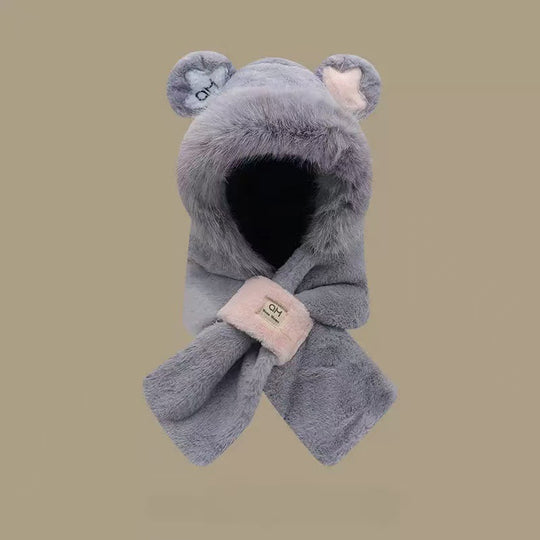 Flauschiges Set aus Mütze mit Fuchs-Ohren und Schal