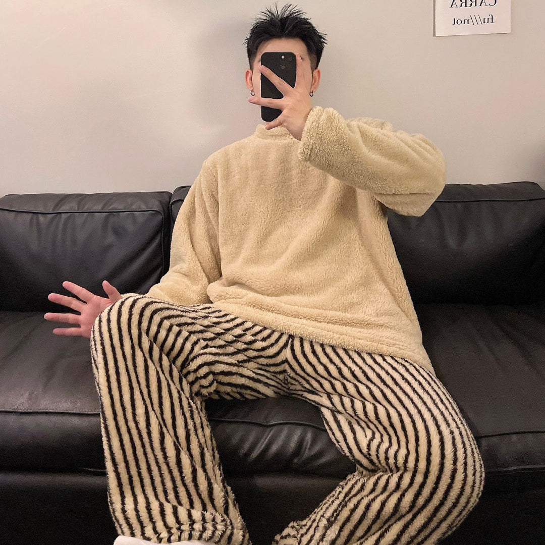 Herren-Pyjama-Set, Korallenfleece, warm und weich