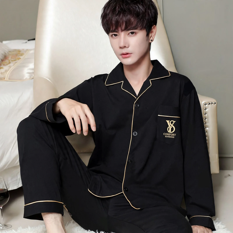 Herren-Pyjama-Set, 100% Baumwolle, Langarm