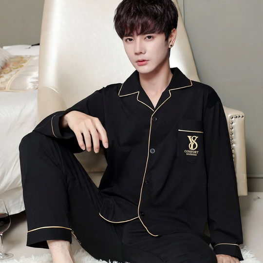 Herren-Pyjama-Set, 100% Baumwolle, Langarm
