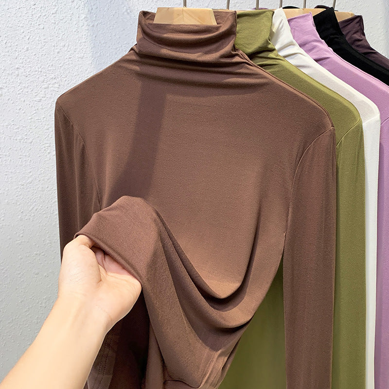 Damen-Langarmshirt mit Stehkragen und Rippstruktur