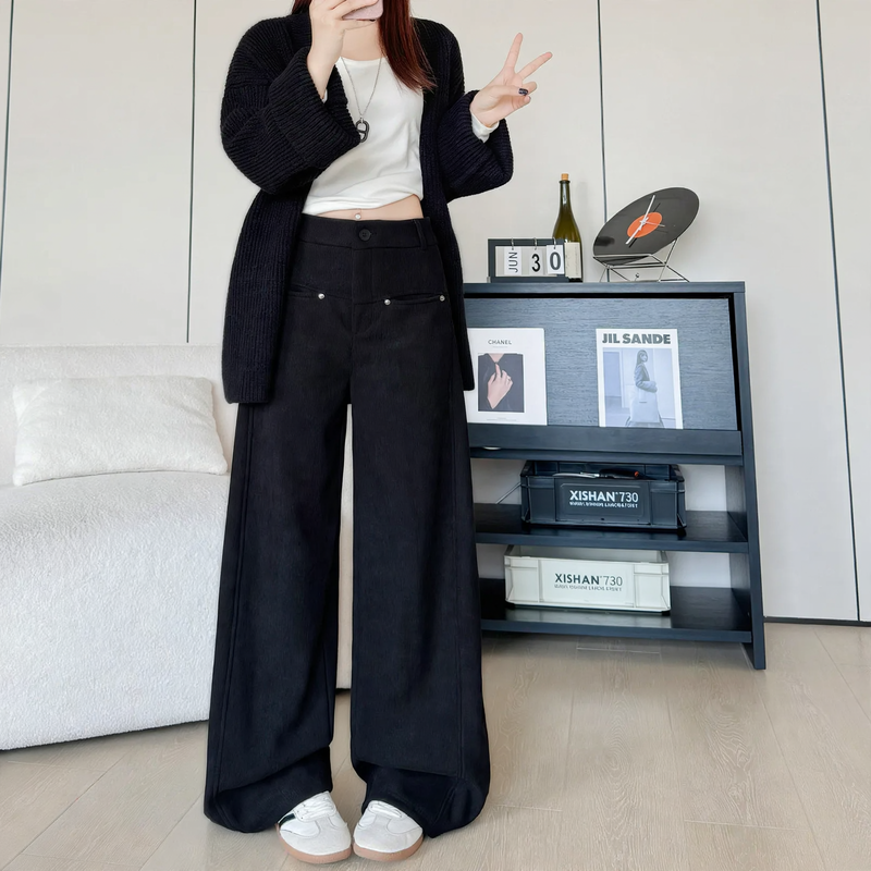 Damen-Cordhose, gefüttert, gerade geschnitten, hohe Taille