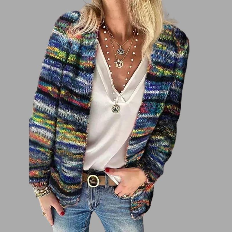 Mehrfarbige Warme Strickjacke Für Damen