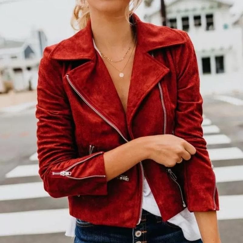 Kurze Wildlederjacke mit Reißverschlüssen Kunstleder Modern und Stylisch