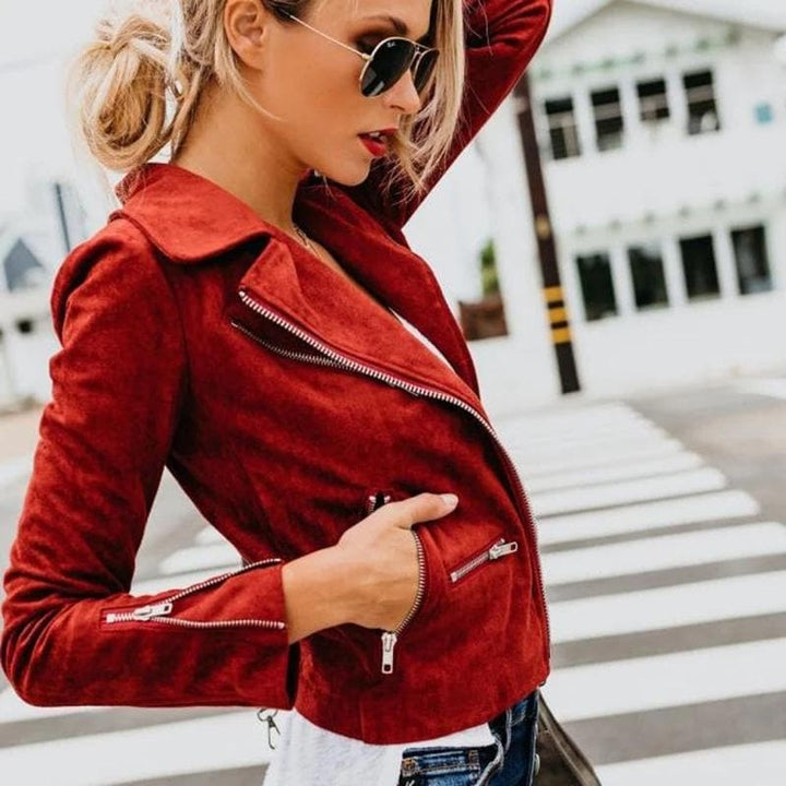 Kurze Wildlederjacke mit Reißverschlüssen Kunstleder Modern und Stylisch