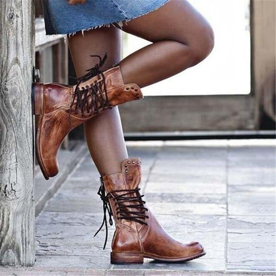 Braune Damen Leder Schnürstiefel – Freya