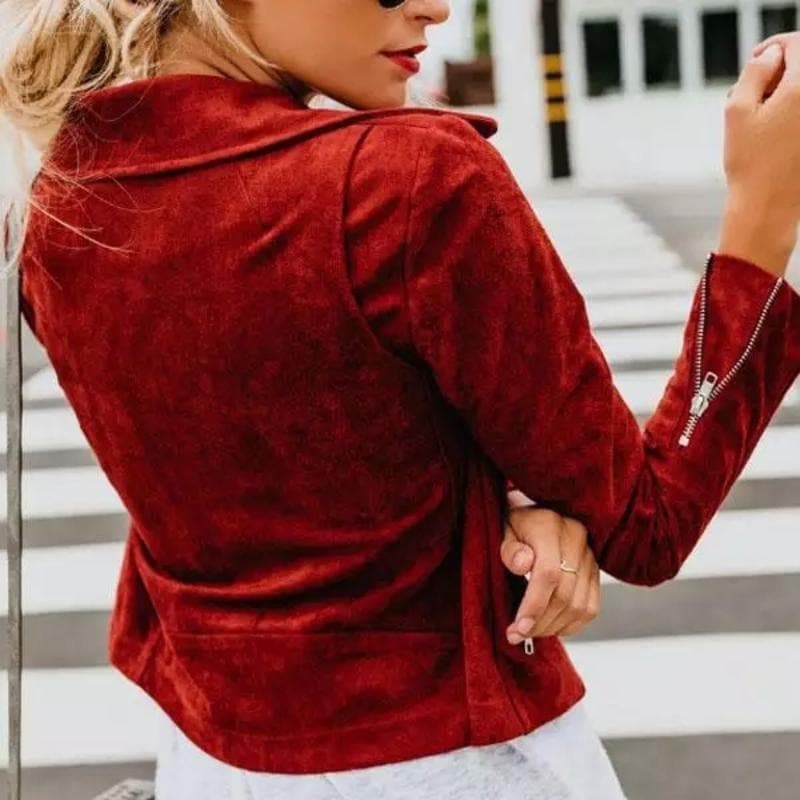 Kurze Wildlederjacke mit Reißverschlüssen Kunstleder Modern und Stylisch
