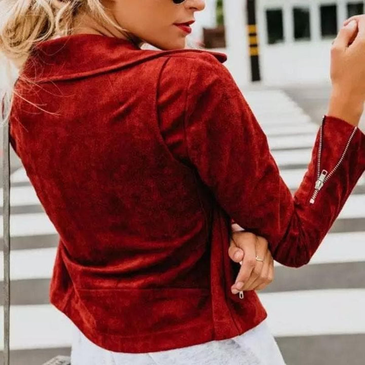 Kurze Wildlederjacke mit Reißverschlüssen Kunstleder Modern und Stylisch