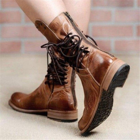Braune Damen Leder Schnürstiefel – Freya
