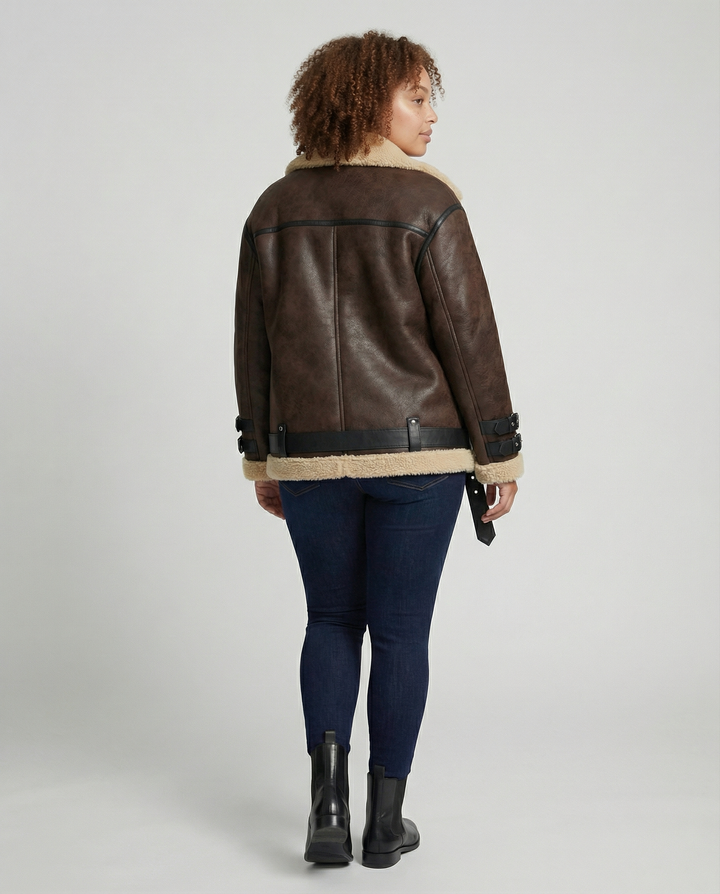 Elegante Revers Kunstleder Jacke