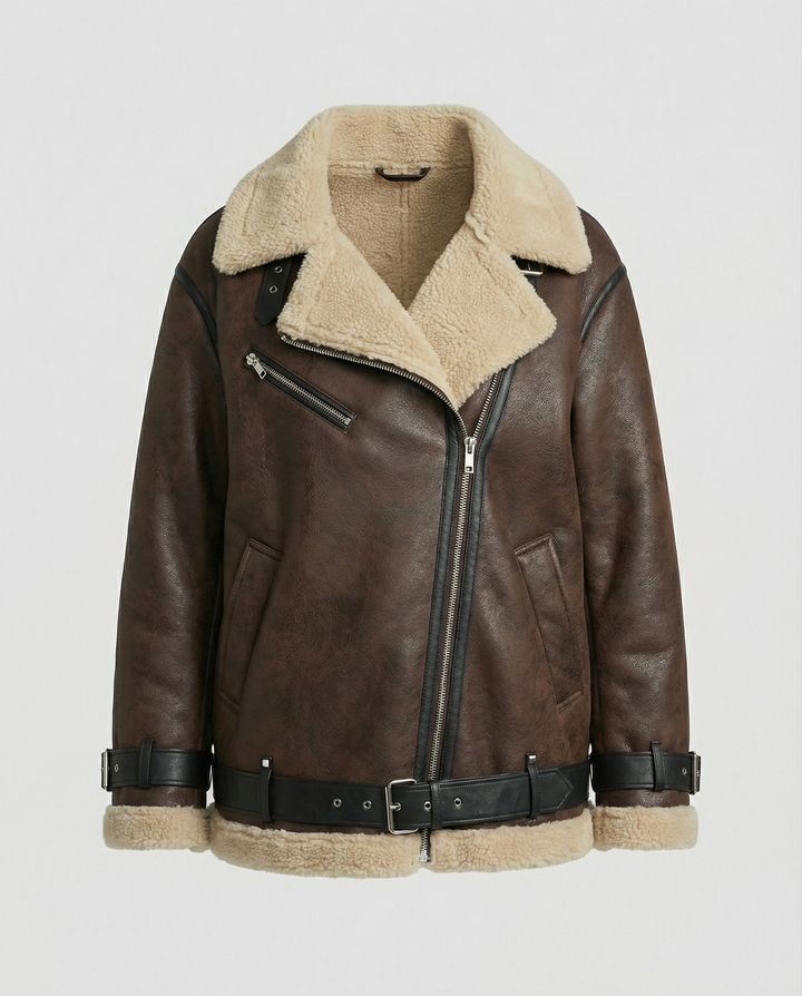 Elegante Revers Kunstleder Jacke