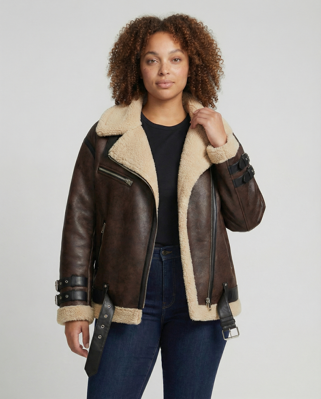 Elegante Revers Kunstleder Jacke