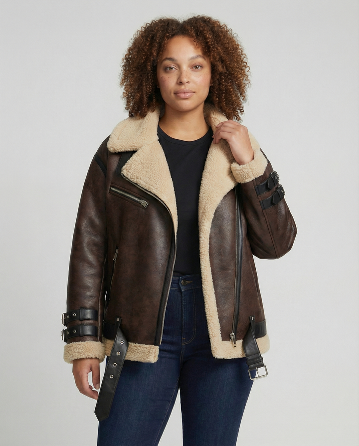 Elegante Revers Kunstleder Jacke